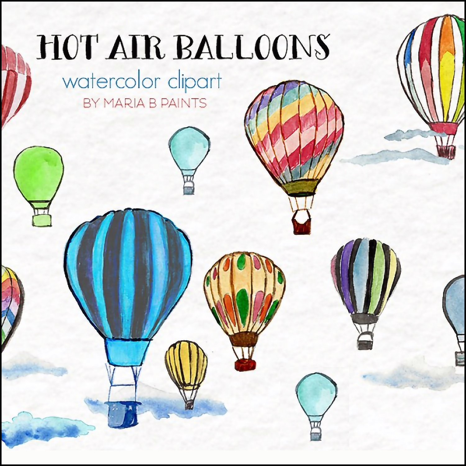 Preview watercolor clip art air balloons.