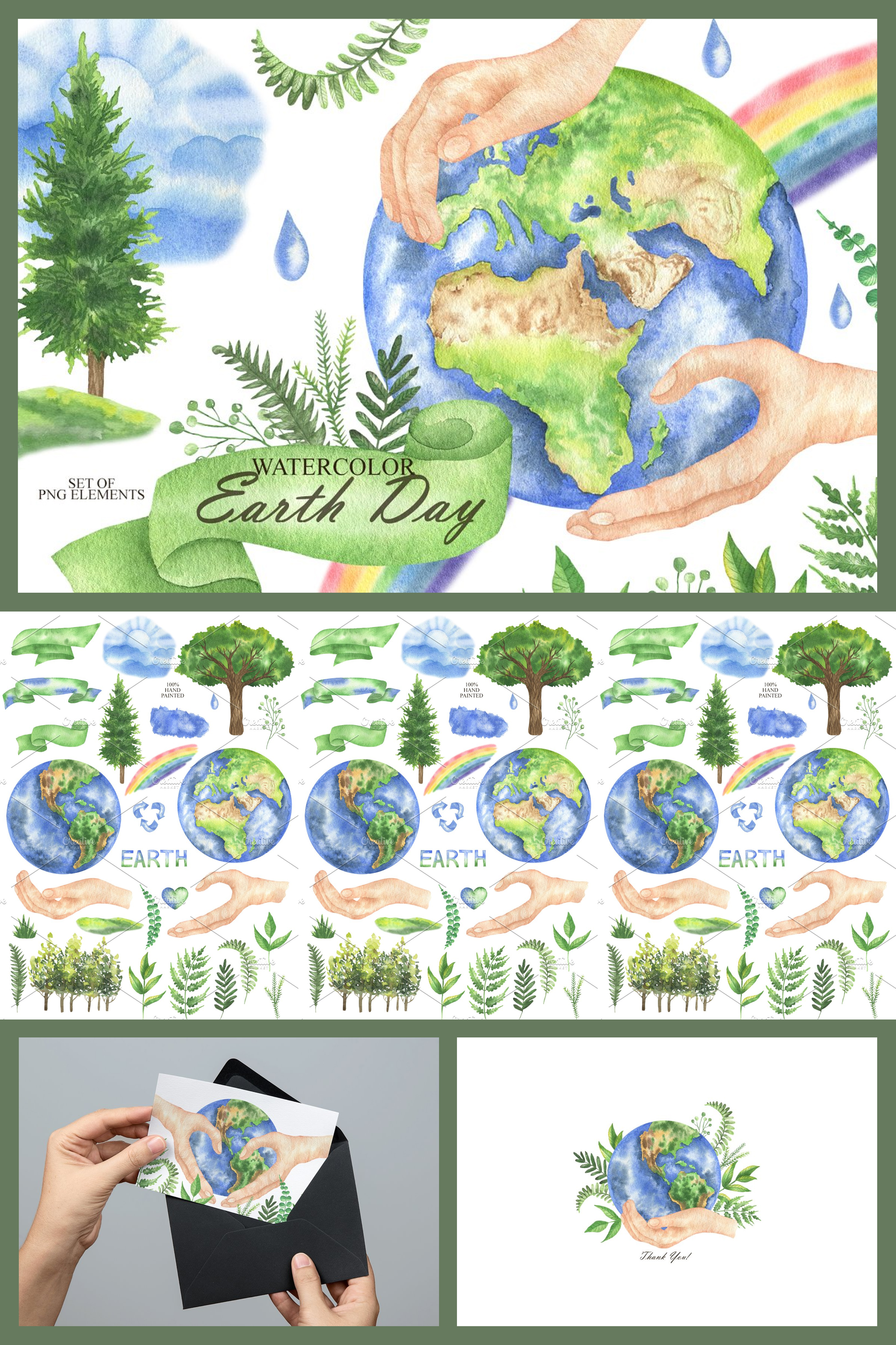 Pinterest illustrations of watercolor earth day clipart.