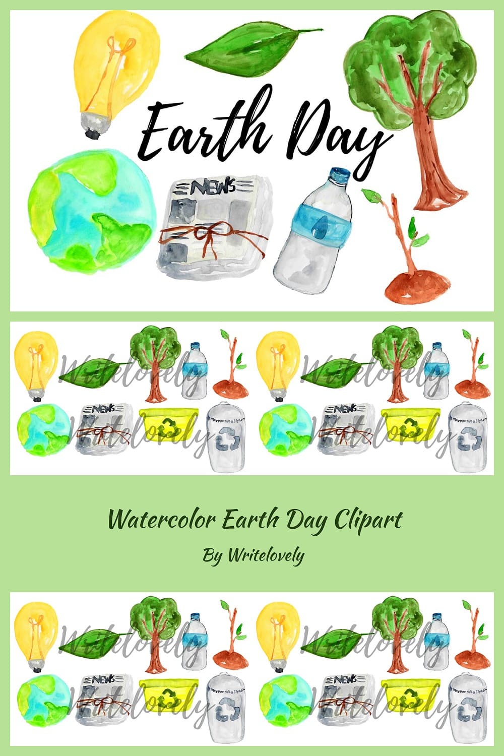 Watercolor Earth Day Clipart by Writelovely.