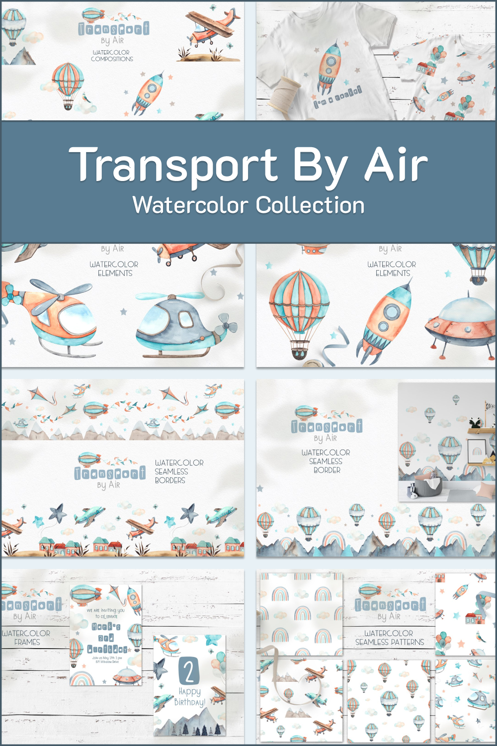 Pinteresrt illustrations of watercolor transport by air.