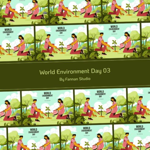 Many identical illustrations for the day of environmental protection.