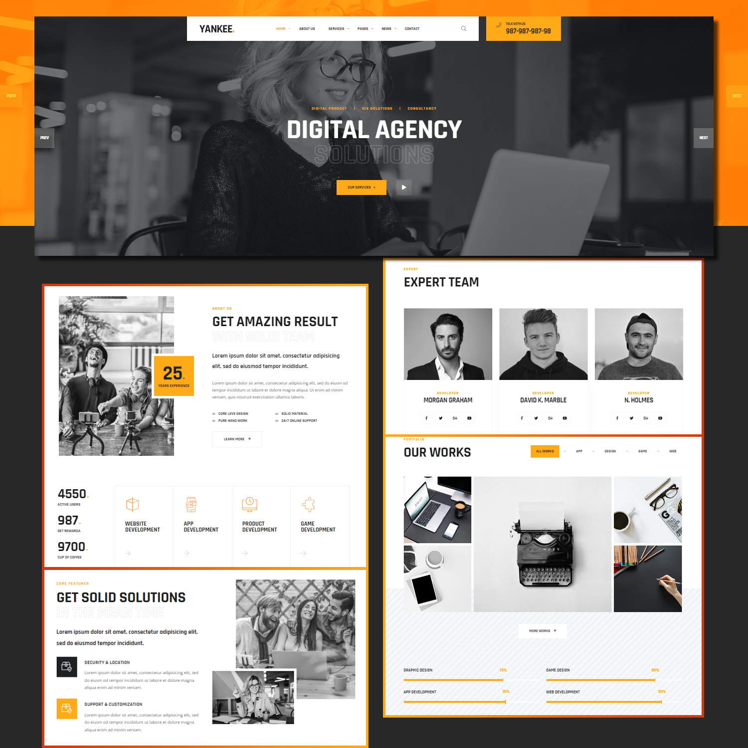 Images preview yankee digital agency wordpress theme.