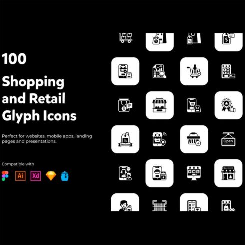 100 shopping and retail icons, main picture.