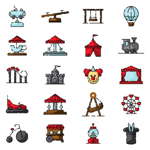 20 amusment park icons set, main picture.