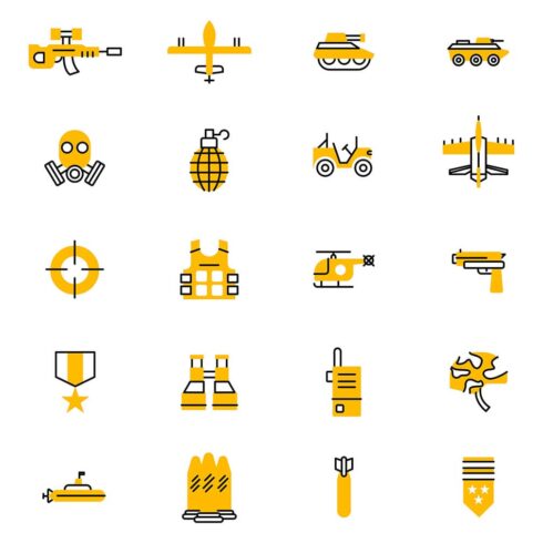 20 army military icons set, main picture.