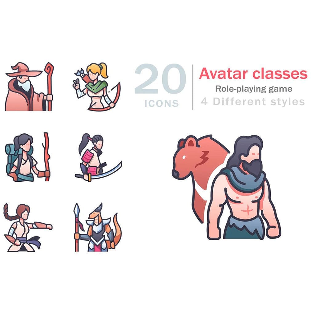 20 avatar classes role playing game, main picture.