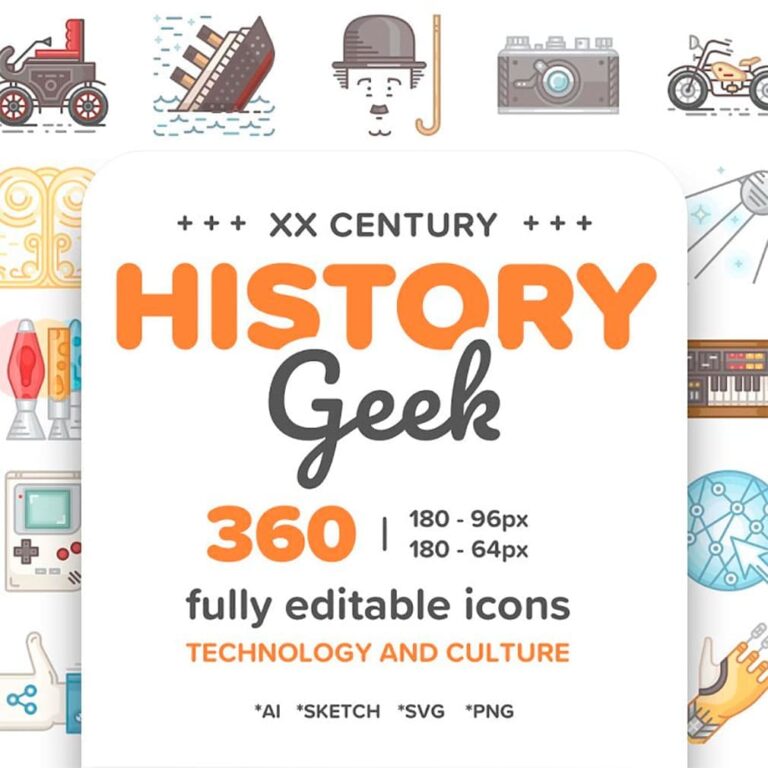 20 Century History. Color Line Icons – MasterBundles