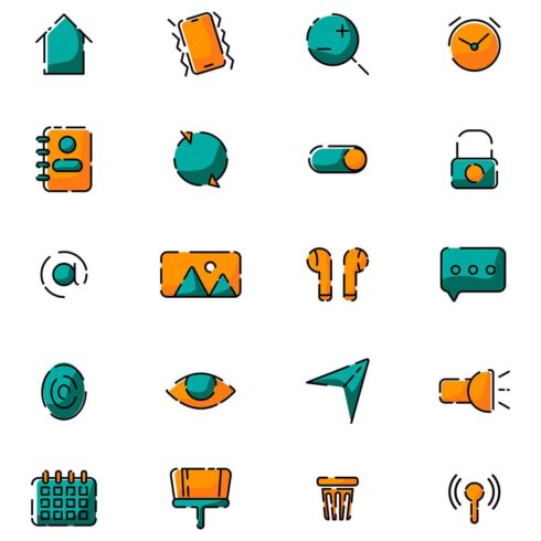 20 colored mobile icons set, main picture.