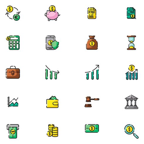 20 colorful banking icons set, main picture.
