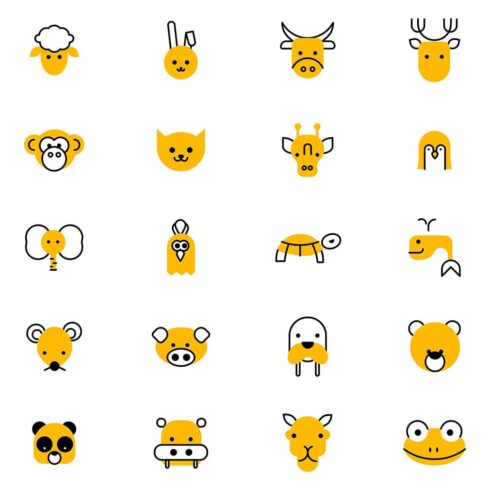 20 cute minimal animal icons set, main picture.