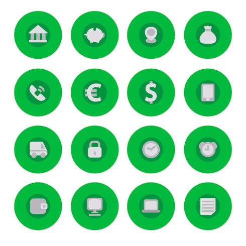 20 green banking icons set, main picture.