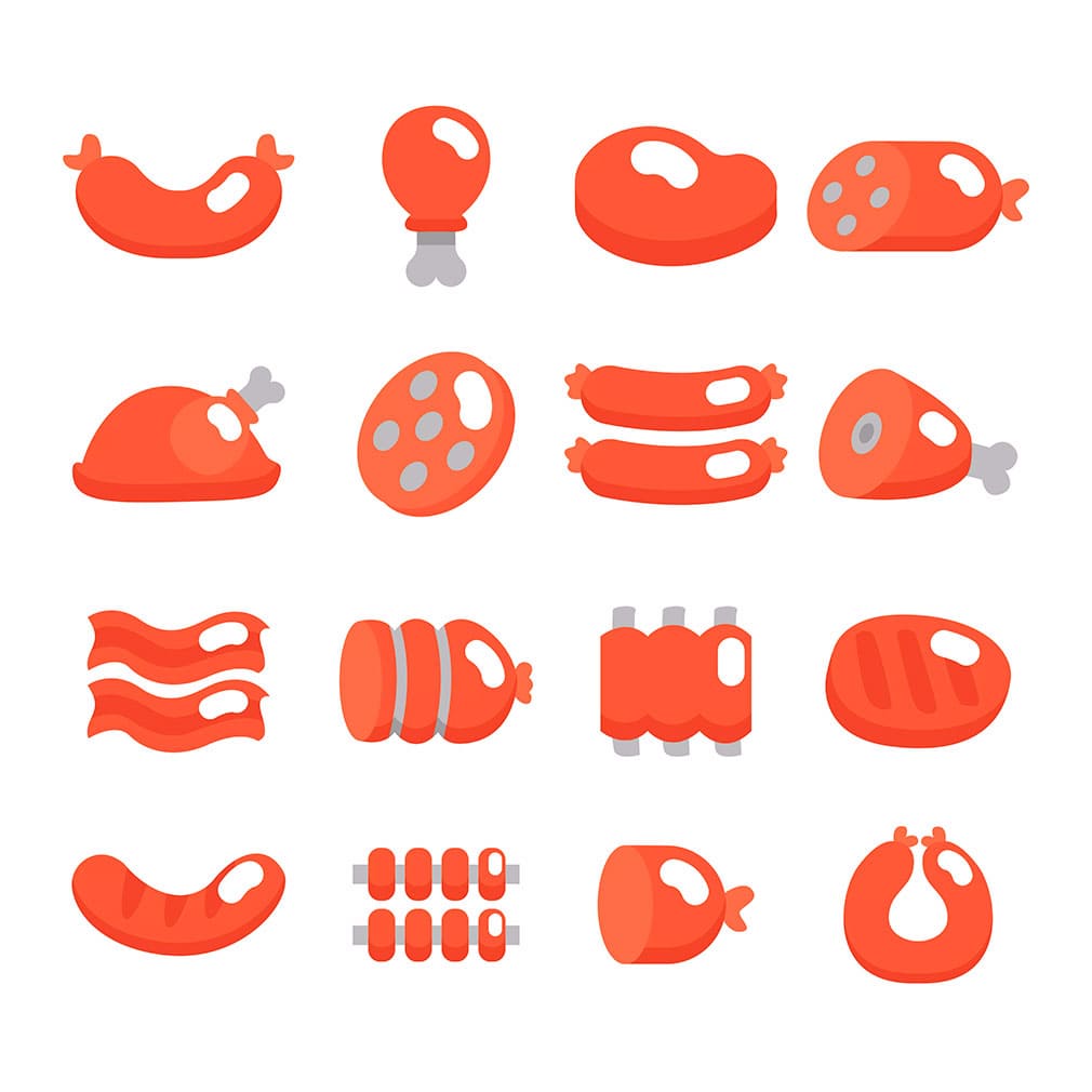 20 meat icons set, main picture.