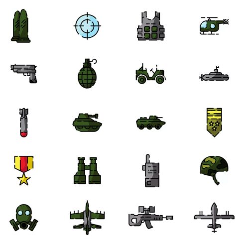 20 military icons set, main picture.