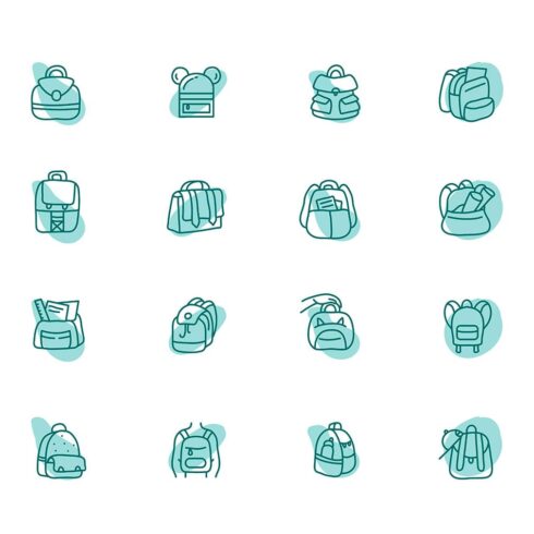 20 minimal backpack icons set, main picture.