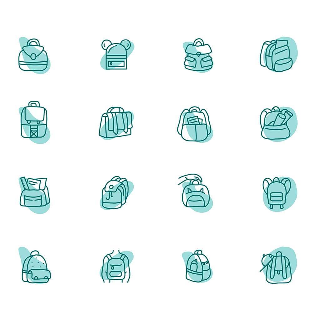 20 minimal backpack icons set, main picture.