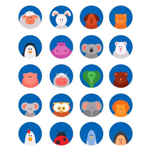20 rounded animals icons, main picture.