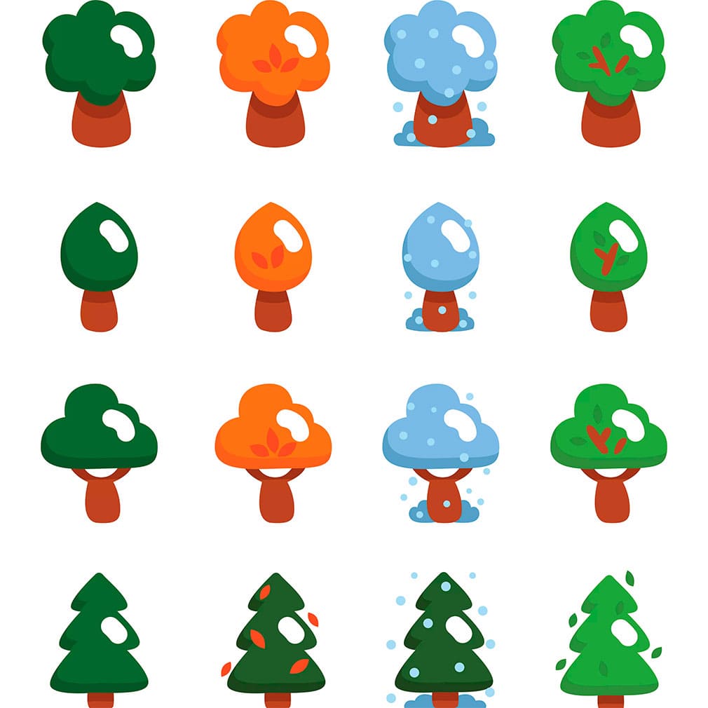 20 tree seasons icons, main picture.