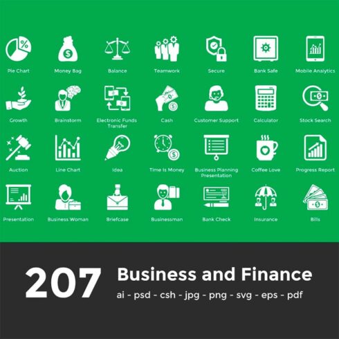 207 business and finance icons, main picture.