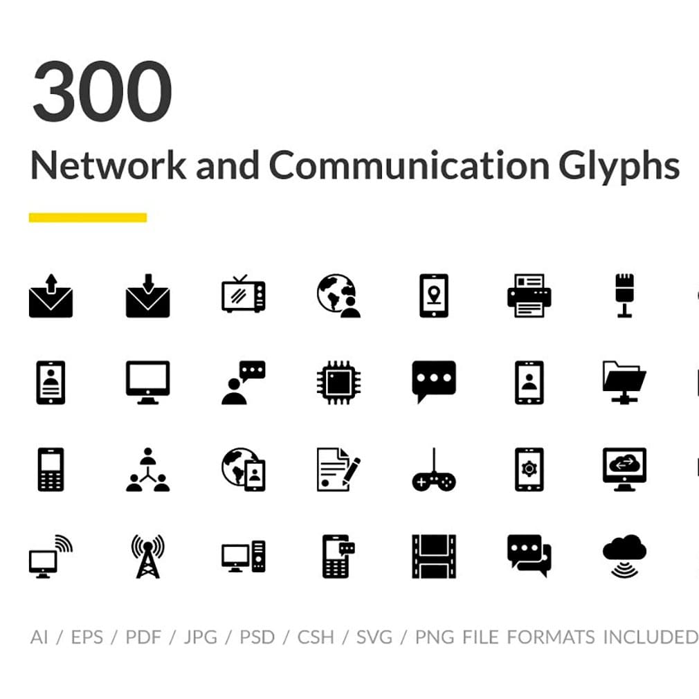300 network and communications icons, main picture.