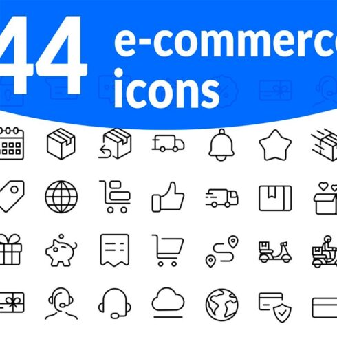 44 shoping and e-commerce icons, main picture.