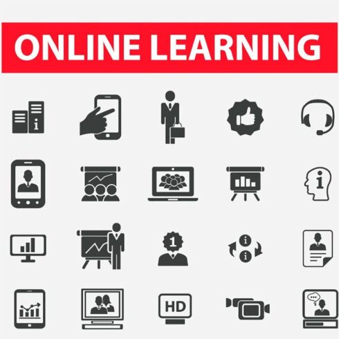 49 online learning icons, main picture.