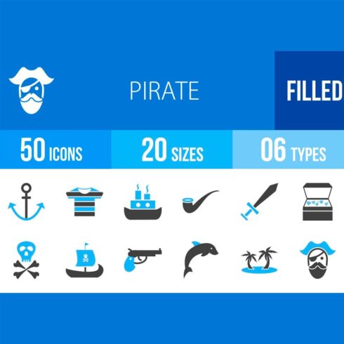 50 pirate blue black icons, main picture.