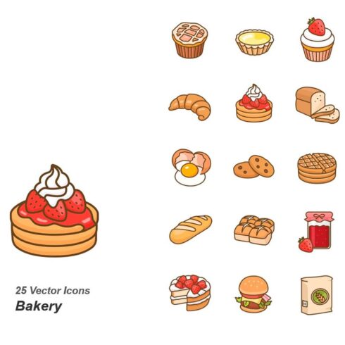 Bakery color vector icons, main picture.