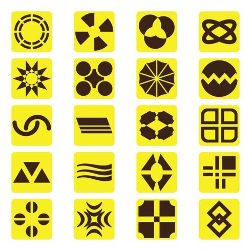 Black yellow absctract icons set, main picture.
