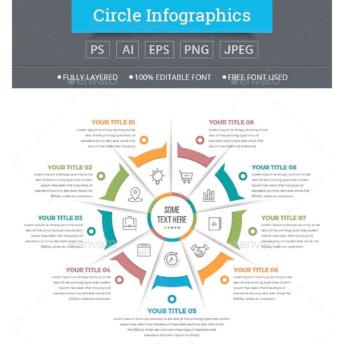 Business circle infographics with 09 steps, main picture.