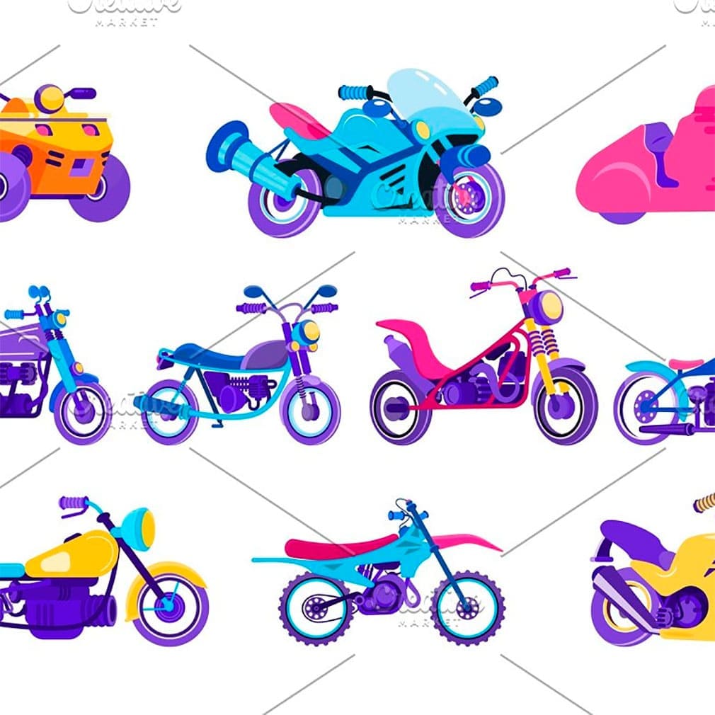 Cartoon motorcycle vector, main picture.
