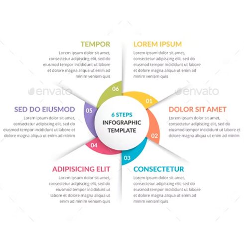 Circle infographics with six elements, main picture.