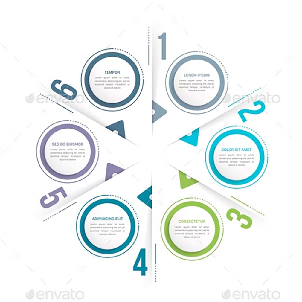 Circle infographics with six elements, main picture.