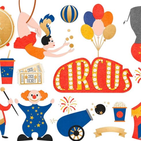 Circus carnival show clipart set, main picture.