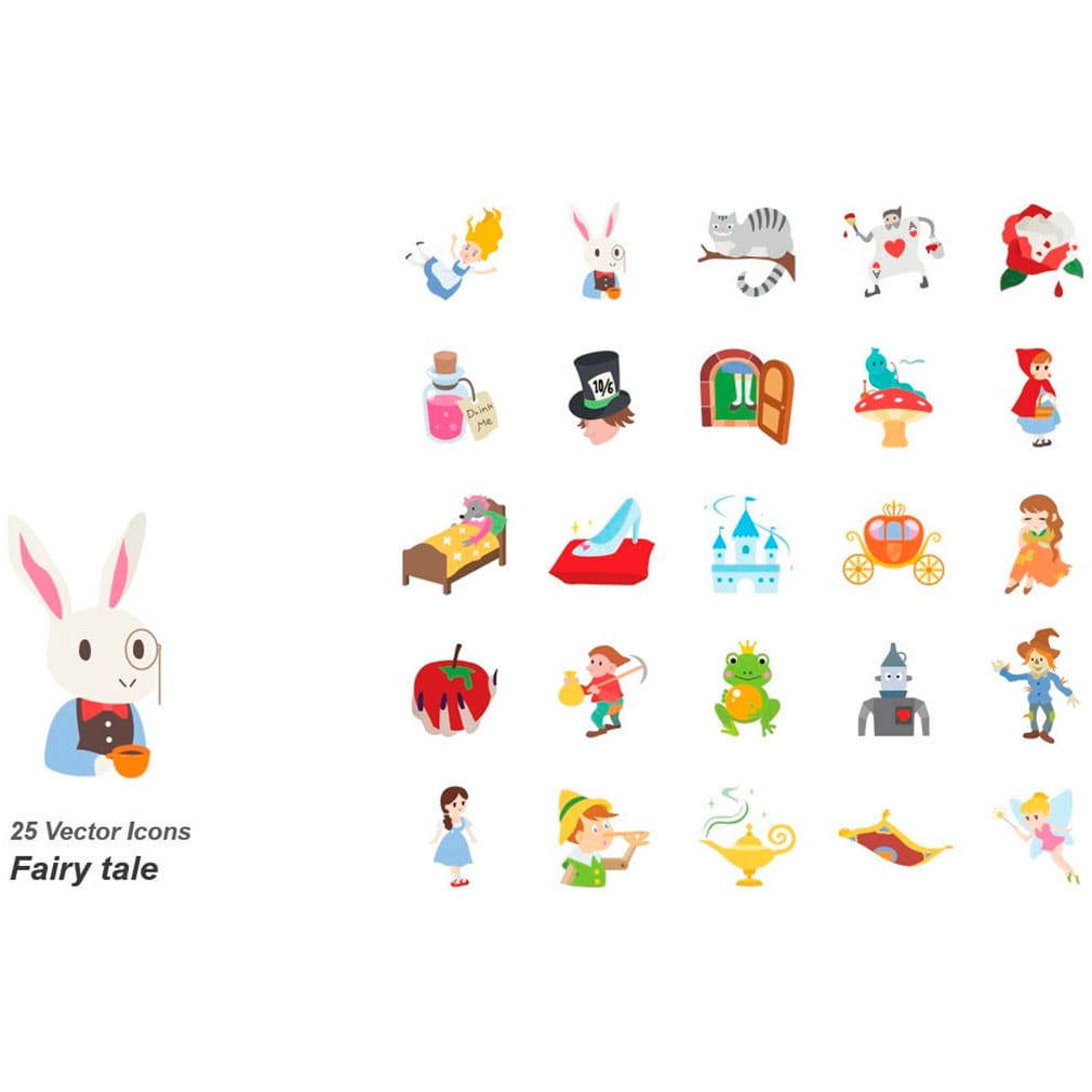Fairy tale color vector icons, main picture.