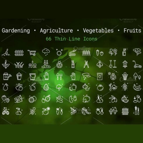 Gardening agriculture linear icons, main picture.
