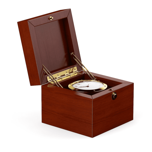 Golden watch in wooden box, main picture.