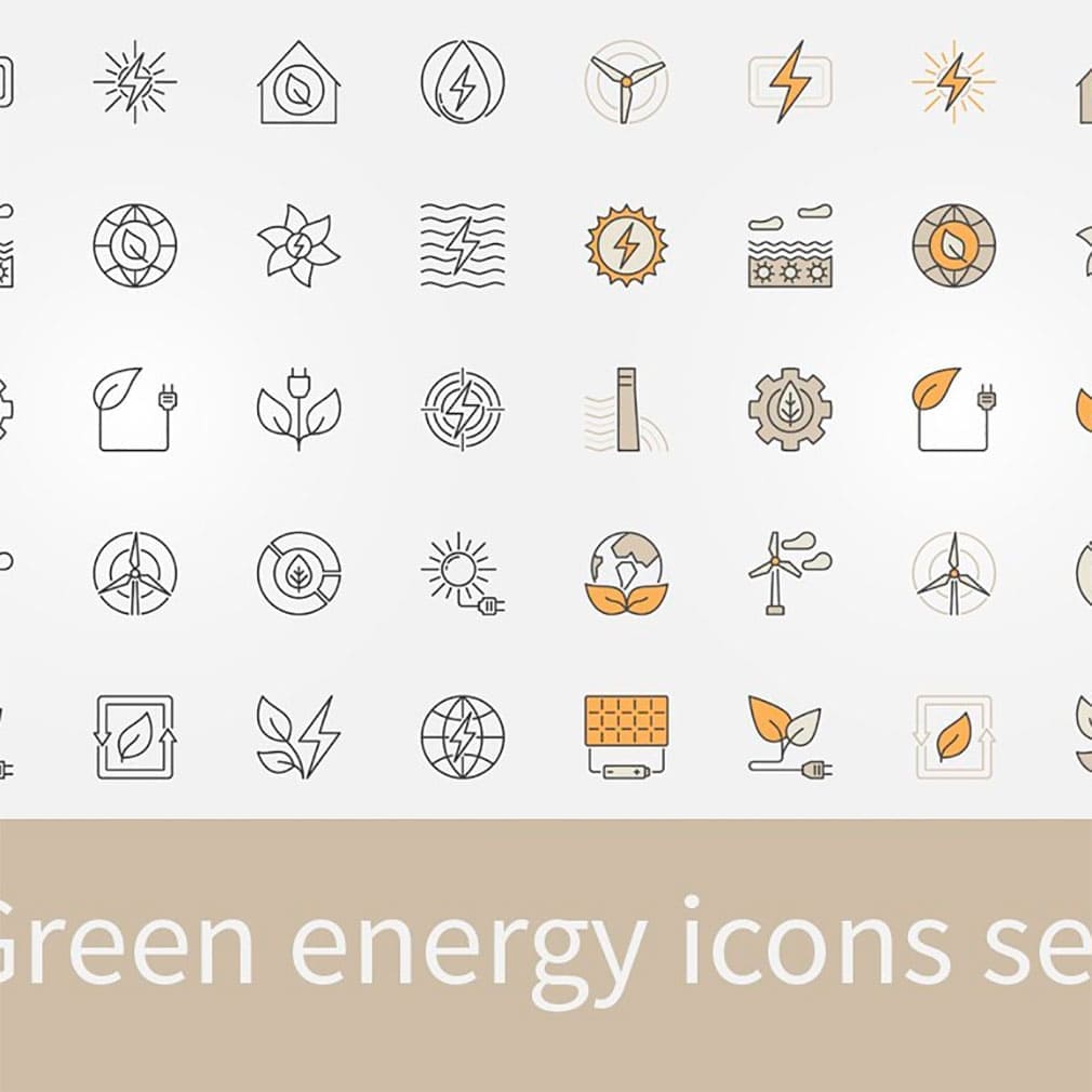Green energy icons set, main picture.