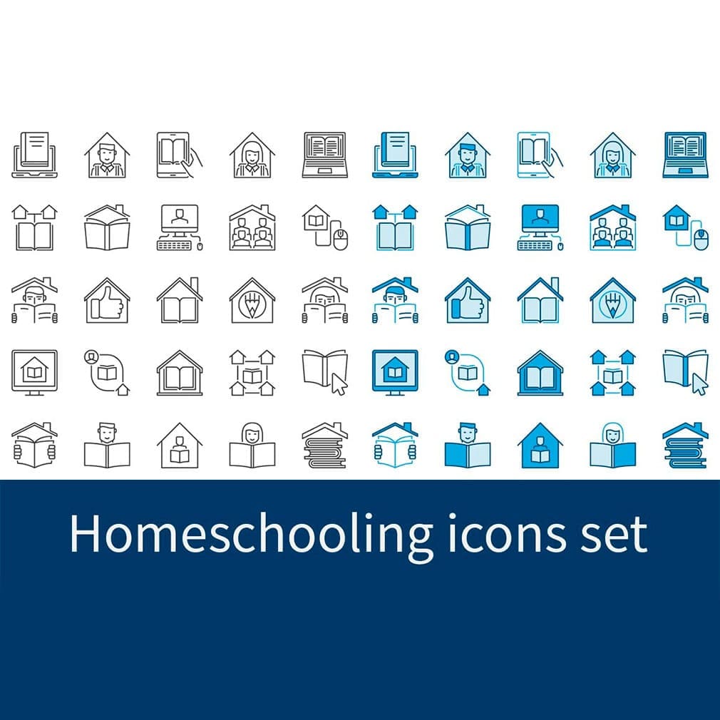 Homeschooling icons set, main picture.