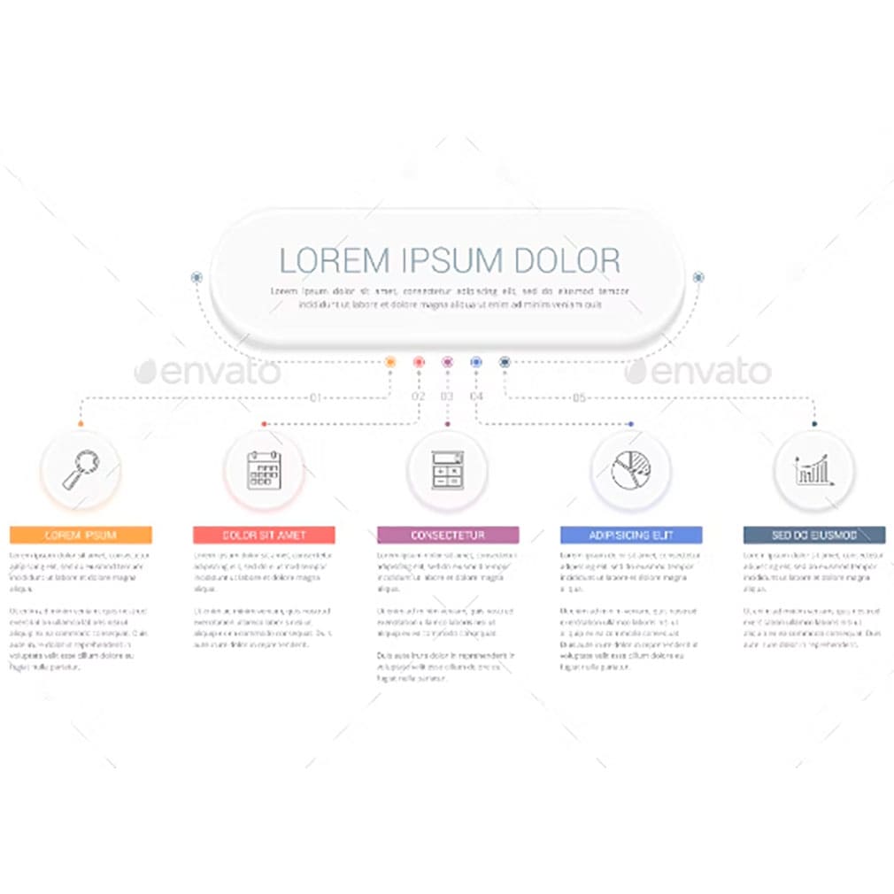 Infographic template with five steps, main picture.