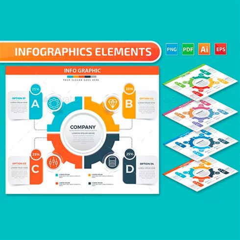 Infographics design on a turquoise background, main picture.