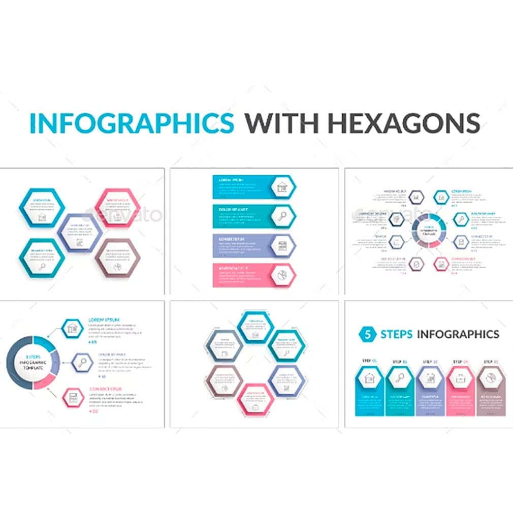 Infographics with hexagons, main picture.