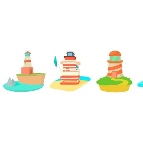 Light house icon set cartoon style, main picture.