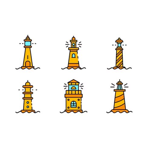 Lighthouse icons set line color, main picture.