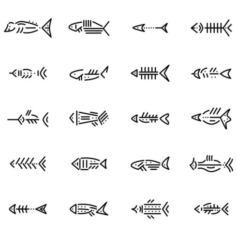 Lined fishes icons set, main picture.