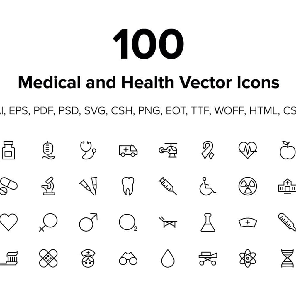 Medical and health vector icons, main picture.