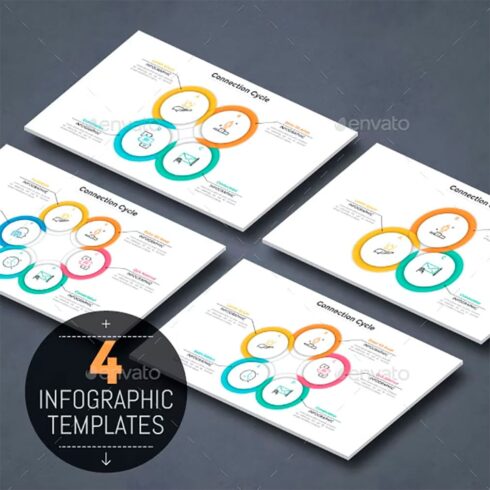 Modern infographic cycle template 4 items, main picture.