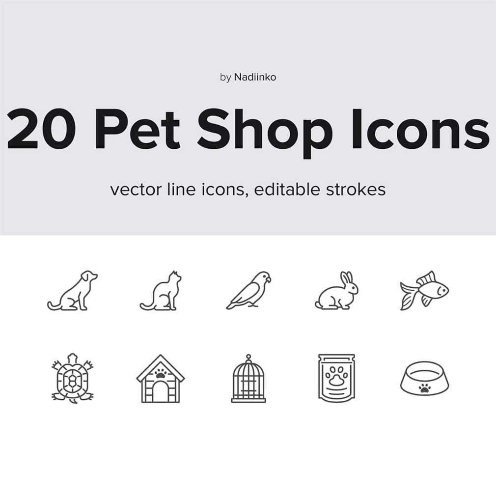 Pet shop line icons, main picture.