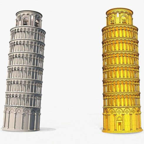 Leaning Tower of Pisa in yellow and gray.