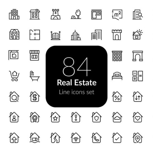 Real estate line icons set, main picture.