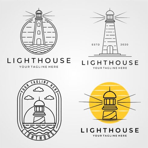 Set lighthouse vector logo design, main picture.
